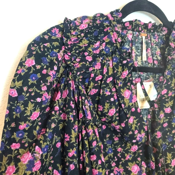 FREE PEOPLE Meant To Be Floral Print Prairie Cottagecore Boho Blouse Top - Picture 4 of 10